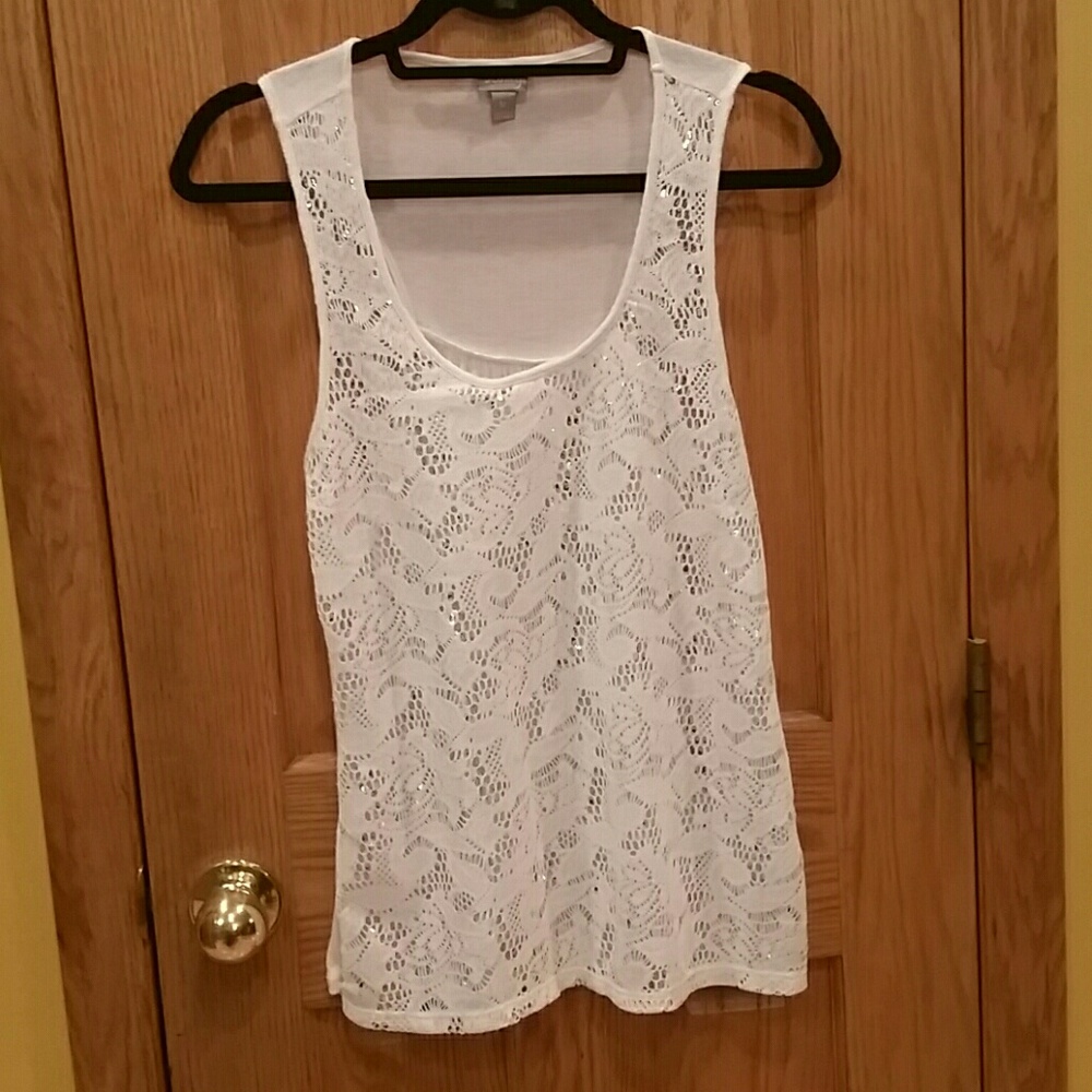 Vanity racer back tank with silver sequins